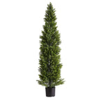 Artificial Topiary Cedar Trees 60 inch 2 Set Faux Pine Shrubs Plants Fake Silk Tree Look Real Easy Assembly for Decor Front Por