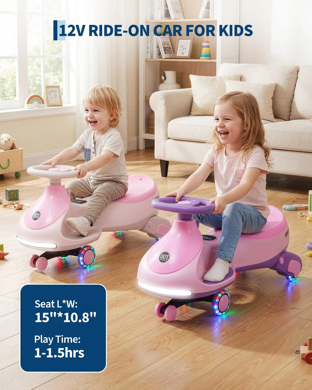 12V 2-in-1 Kids Electric Wiggle Car Ride On – Pedal & Swing, 360° Steering, Flashing Wheels, Music, Anti-Rollover, Rechargeable Battery, High Weight Capacity – Indoor Outdoor