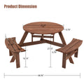 Solid Wood Round Outdoor Picnic Table with 3 Curved Benches, Weatherproof Wooden,Outdoor Patio Dining Furniture with Umbrella HoleWeather Resistant Patio Dining Furniture Set for Garden Backyard Deck
