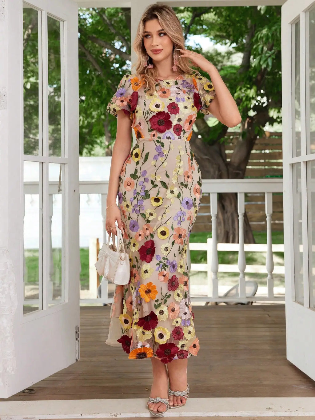 Women Floral Embroidered Lace Dress Evening Party Wedding Guest