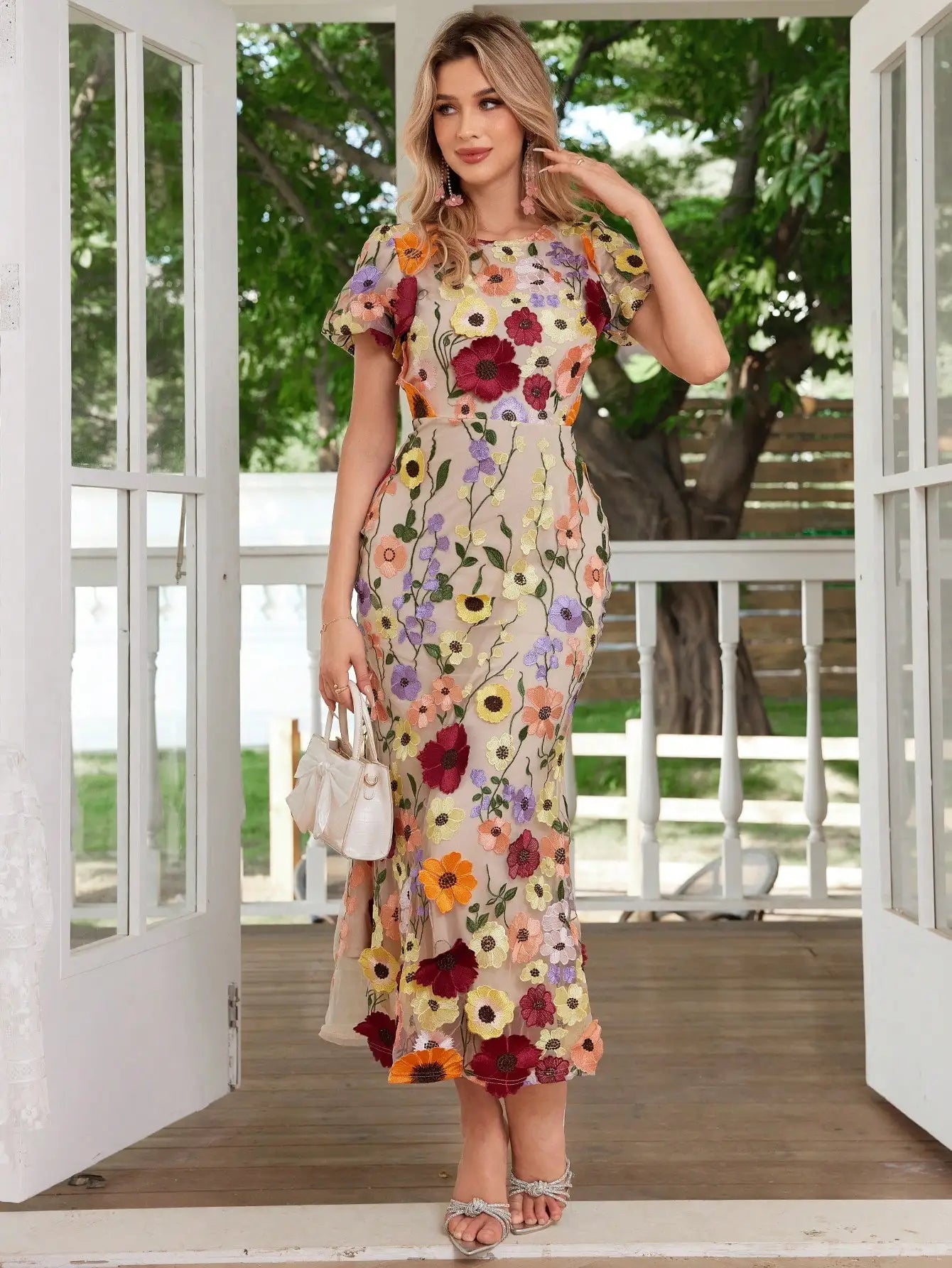 Women Floral Embroidered Lace Dress Evening Party Wedding Guest
