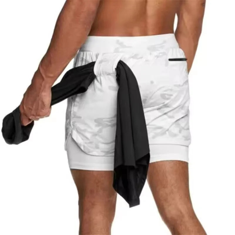 Sports Shorts Jogging Training Quick Dry 2-in-1 Double Layer Elastic Waist Taffeta Regular Fit Summer Men Single Pair