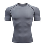 Men Compression Running T Shirt Fitness Tight Short Sleeve Tshirt Training Jogging Shirts Gym Sportswear Quick Dry Rashgard