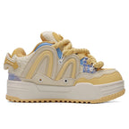 Q-AND Women Kawaii Cheese Yellow Chunky Platform Skate Sneakers with Cheese Pendant, Thick Height Increasing Sole Casual Walking Shoes, Wear Resistant Non Slip Rubber Outsole Cute Streetwear Footwear