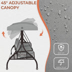 Adjustable Canopy Porch Swing, 800 lbs Capacity, 3-Seat with Cup Holder and Cushions, Ideal for Yard or Garden, Grey