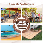 Solid Wood Round Outdoor Picnic Table with 3 Curved Benches, Weatherproof Wooden,Outdoor Patio Dining Furniture with Umbrella HoleWeather Resistant Patio Dining Furniture Set for Garden Backyard Deck