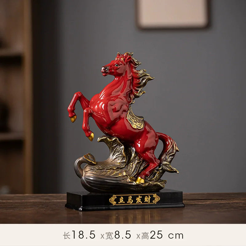Ceramic Horse Statue, Chinese Zodiac Horse Figurine for Office Desk Home Decor, Success & Luck Gift, Artistic Animal Sculpture