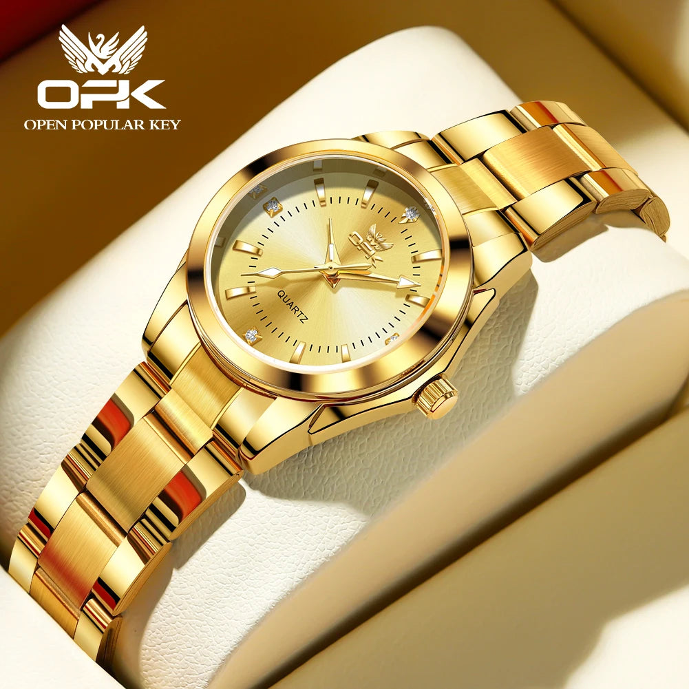 OPK 6002 Quartz Movement Elegance Watch For Women Chronograph Dial Stainless Steel Bracelet HD Luminous Function Life Waterproof Watch