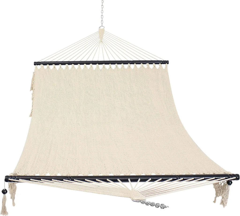 Outdoor Woven Double Hammock with Crocheted Edges and Spreader Bars, 600-Pound Capacity, for Trees