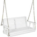 2-Seat Wooden Porch Swing with Hanging Chains, 600 lbs Capacity, for Outdoor, Patio, Garden, Backyard (White)