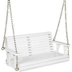 2-Seat Wooden Porch Swing with Hanging Chains, 600 lbs Capacity, for Outdoor, Patio, Garden, Backyard (White)
