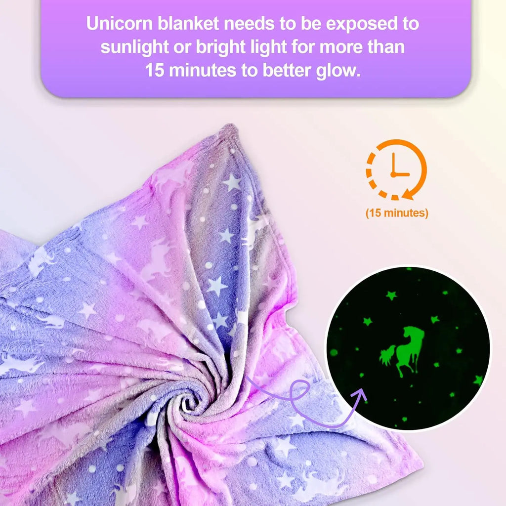Unicorn Glow in The Dark Blanket, Unicorn Blanket for Girls/Kids, Unicorns Gifts for Girls Age 3-12, Toddler Blanket for Kids, S