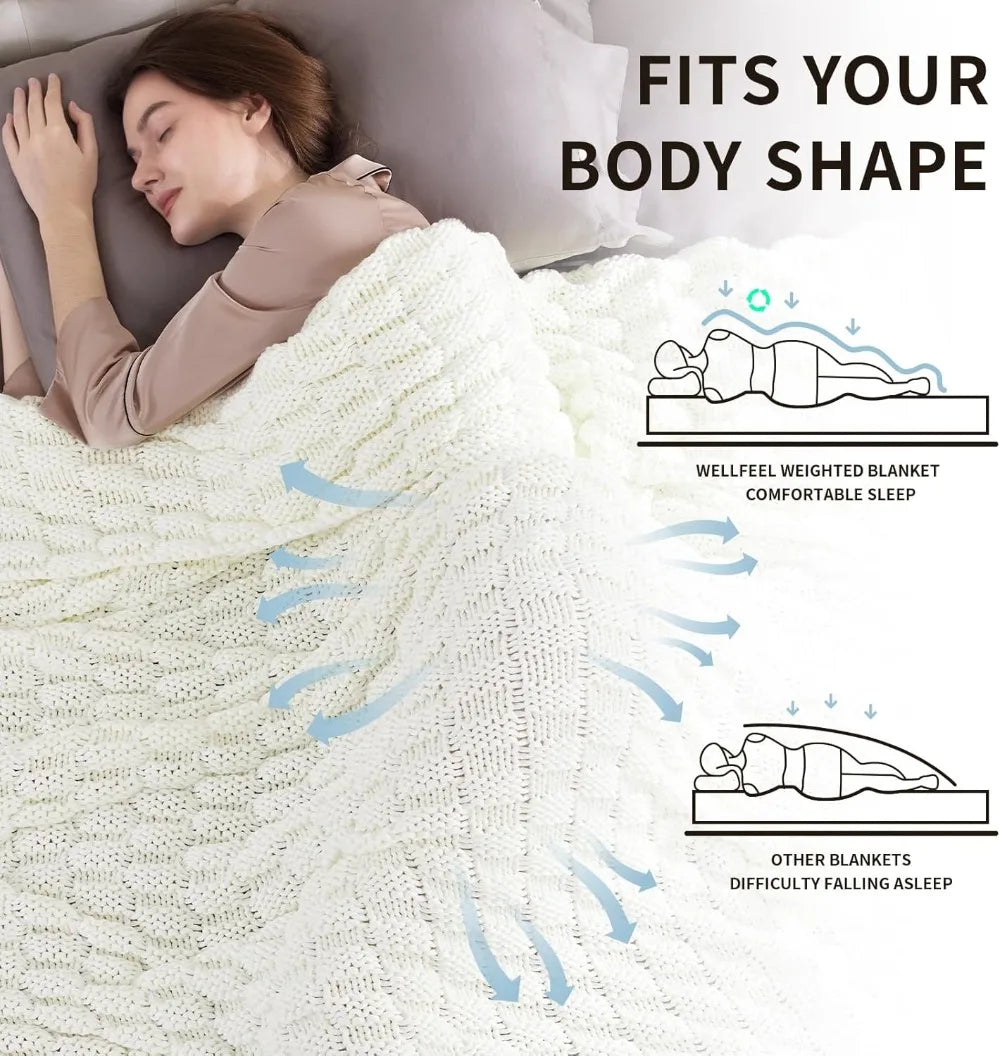Knitted Weighted Blanket for Adults, 12lbs 48"x72", Breathable Chunky Knit, Cooling Heavy Blanket for Hot Sleepers, Ivory White