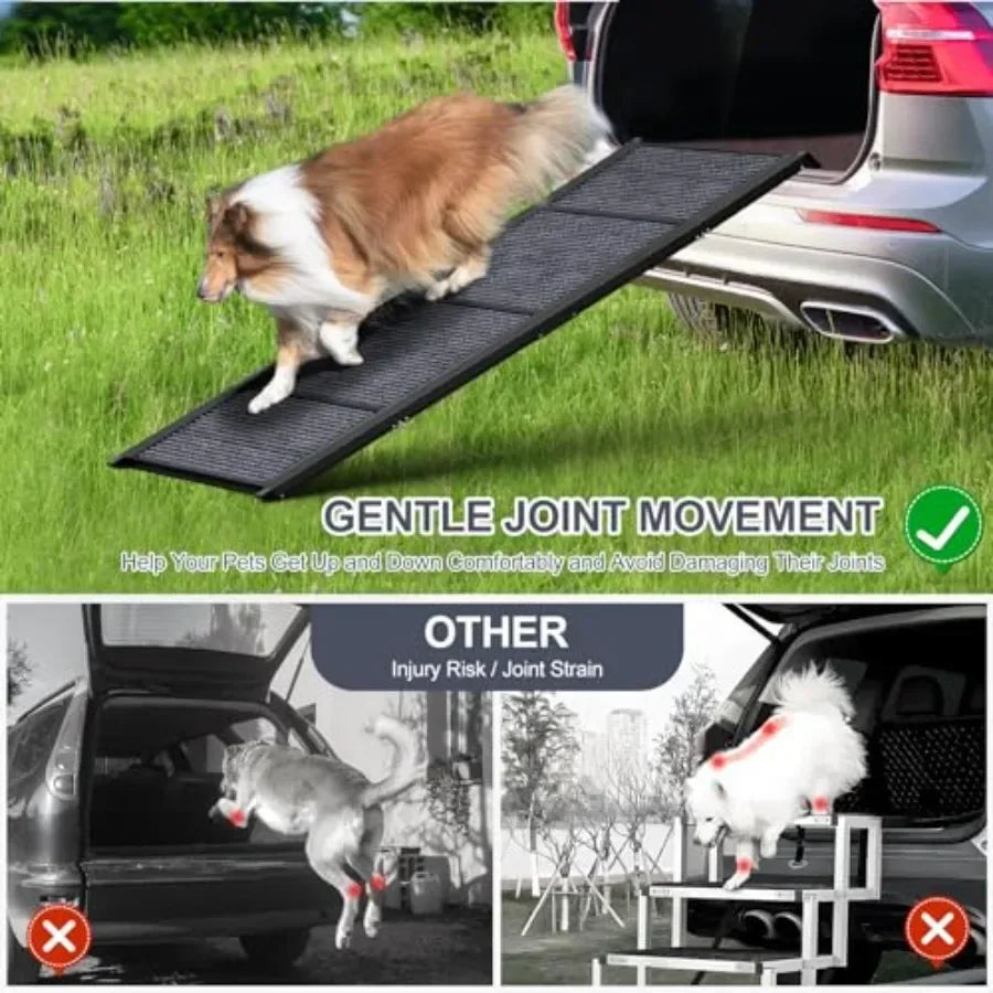 Dog Ramp for Car: 63 Long 17 Wide Portable Folding Ramp for Large Dogs, Non-Slip Rug Surface, SUV/Truck Use, Supports up to 250