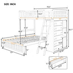 Gray Wooden Twin Over Full Bunk Bed with 6 Drawers and Adjustable Shelves, Bottom Bed on Wheels