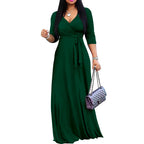 Women Plus Size Long Maxi Wrap Dress V Neck 3 4 Sleeve Summer