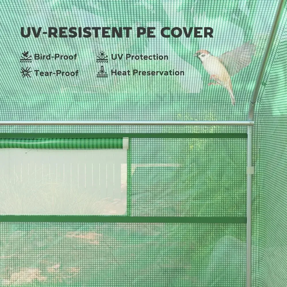 13ft x 10ft x 6.5ft Walk-in Greenhouse with Large Windows, Zippered Door, Galvanized Steel Frame, PE Cover