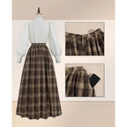 Victorian Dress for Women 2-Pieces Edwardian Dress 1800s Costume Plaid Maxi Skirt