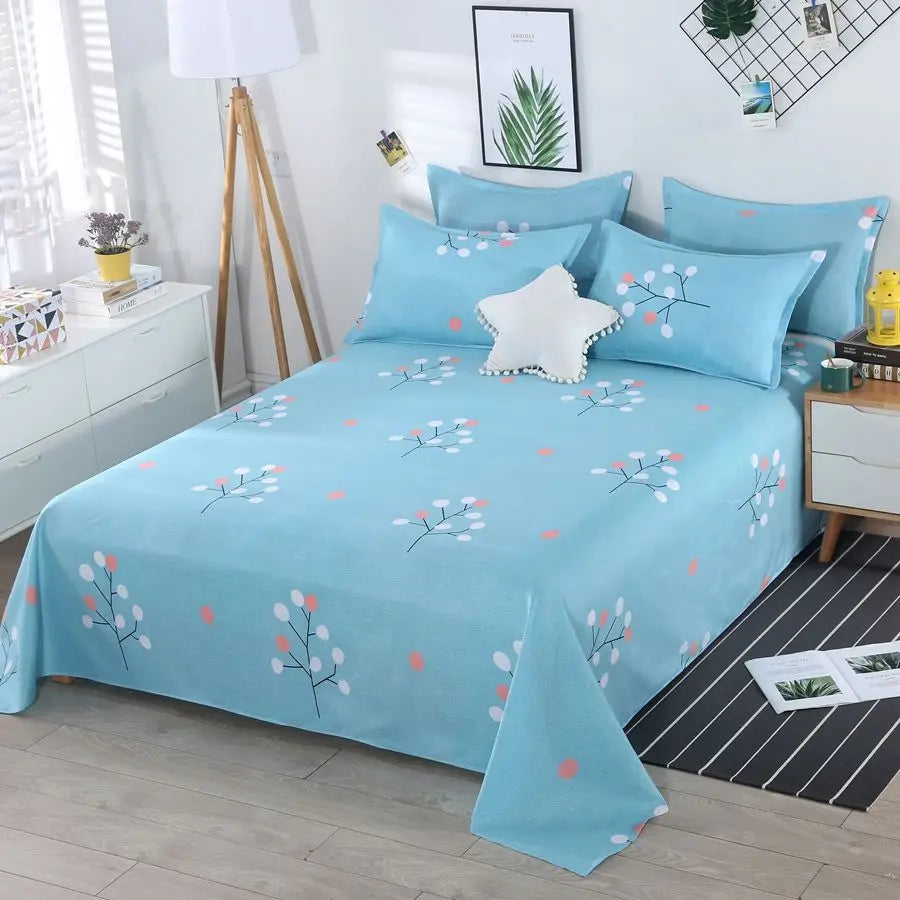 3pcs/Set Home Textile Bed Sheet Set with Pillowcases Cotton Material Lovers Room Bedding Room Flat Sheet
