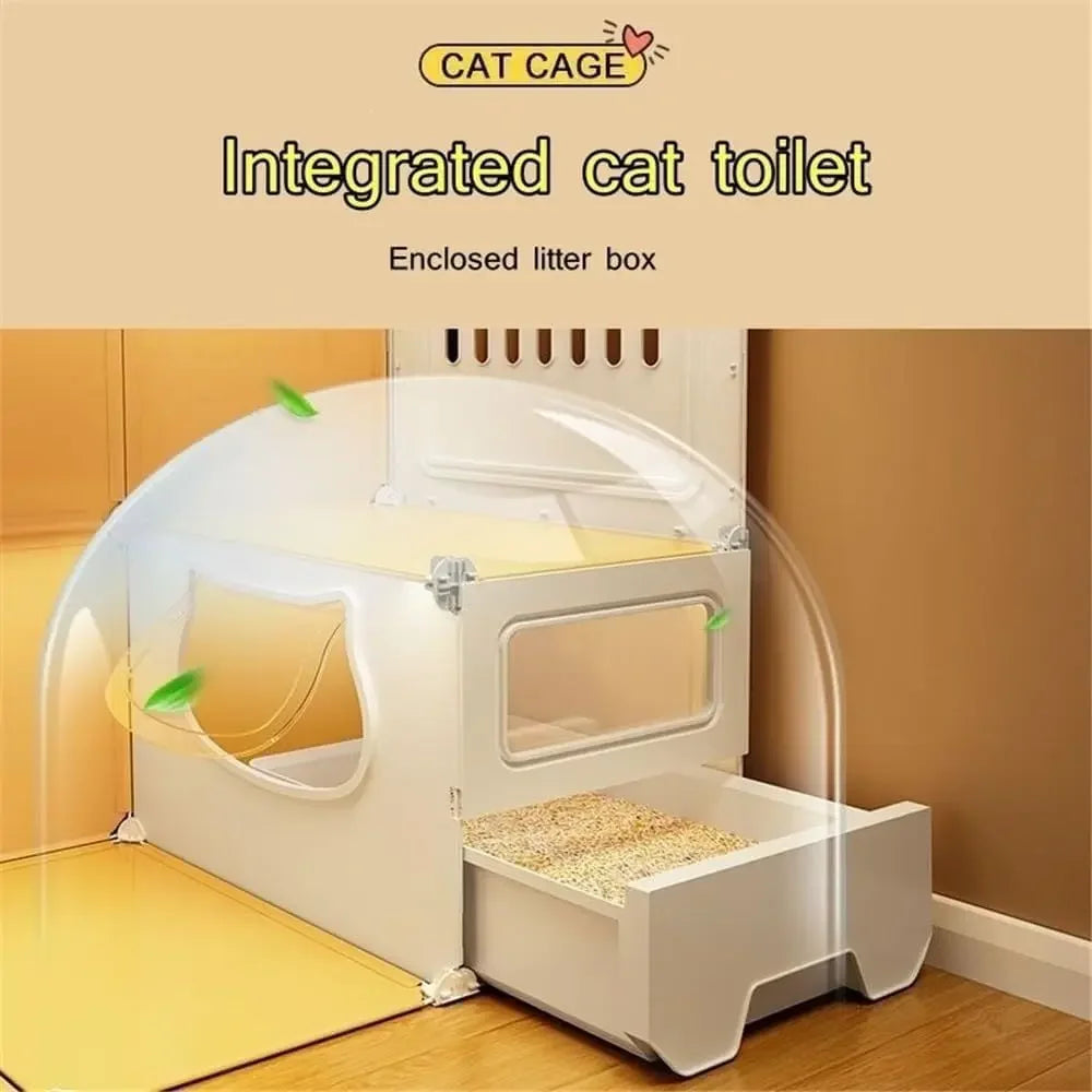 Indoor Large Cat Enclosure with Litter Box and Transparent Door (105x45x70cm)