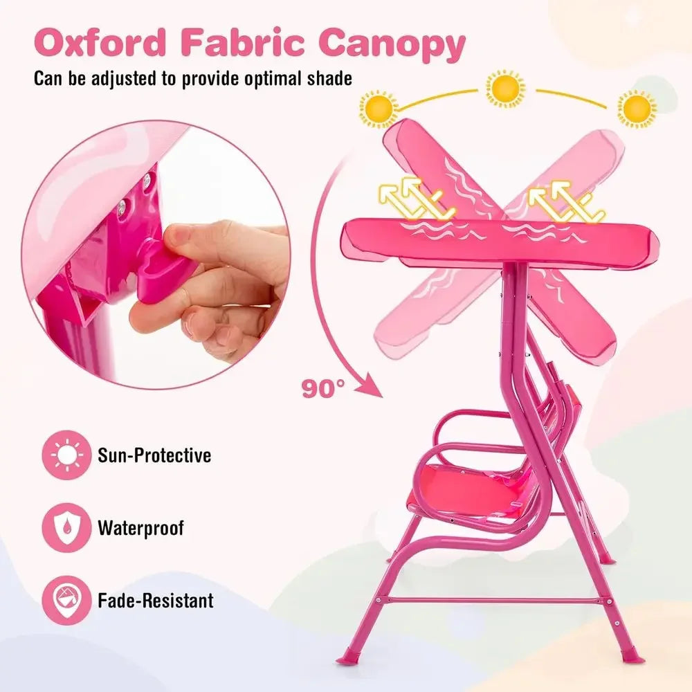 2-Seater Outdoor Swing Chair with Adjustable Safety Belt, Weather-Resistant for Porch, Garden, or Poolside (Pink Mermaid)