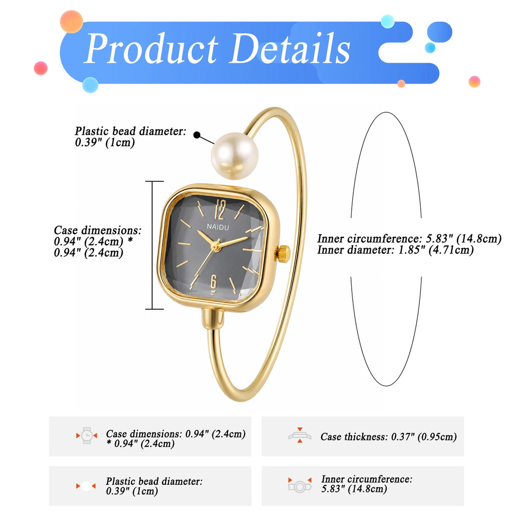 Elegant women's watch, featuring a simulated quartz square case, bar markers, and a bracelet design with imitation pearl embellishments; suitable for all seasons and professional settings