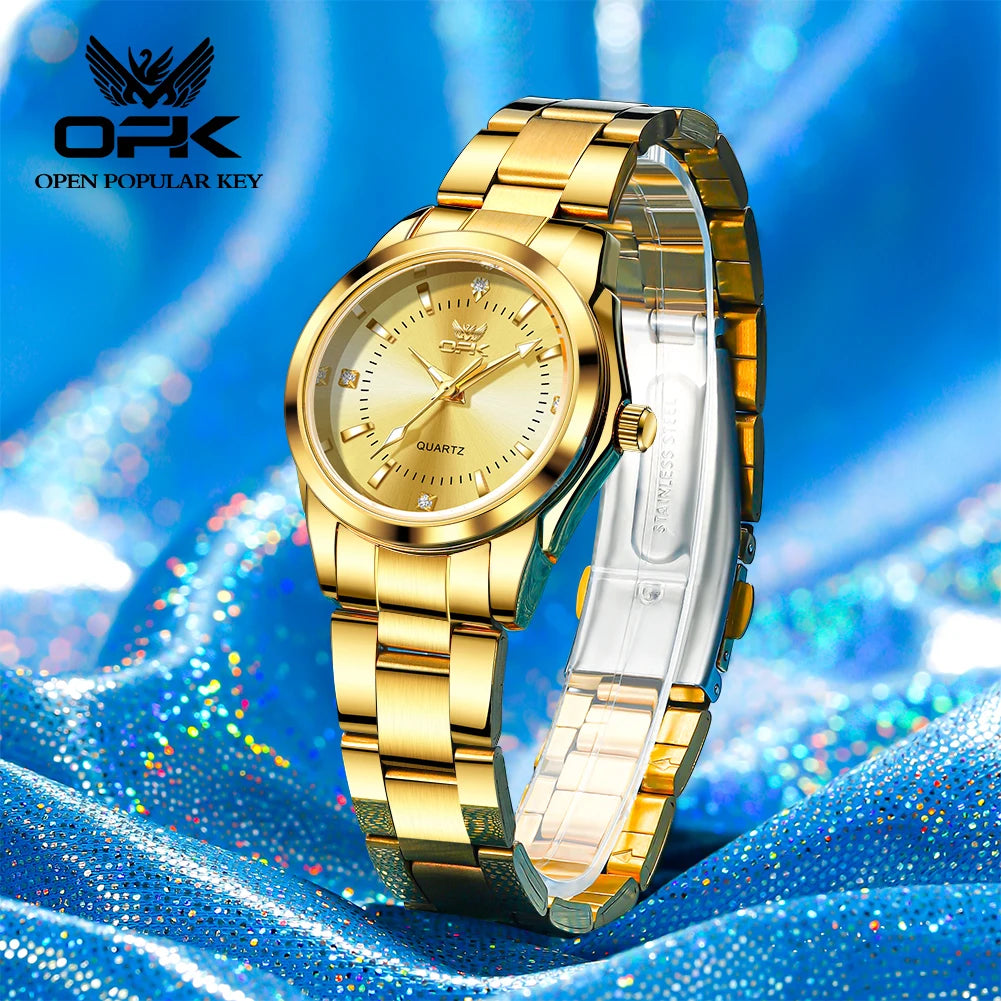 OPK 6002 Quartz Movement Elegance Watch For Women Chronograph Dial Stainless Steel Bracelet HD Luminous Function Life Waterproof Watch