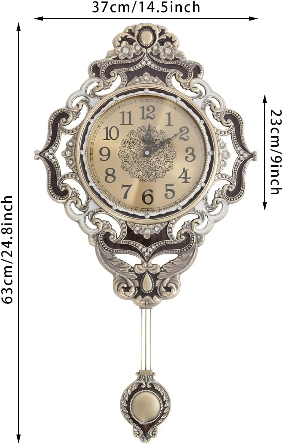 Retro Decorative Wall Clock Antique Wall Clock with Swinging Pendulum Classic European Style Large Metal Silent Clocks for Home, Living Room, Bedroom