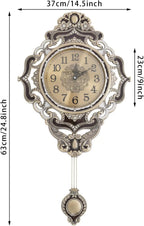 Retro Decorative Wall Clock Antique Wall Clock with Swinging Pendulum Classic European Style Large Metal Silent Clocks for Home, Living Room, Bedroom