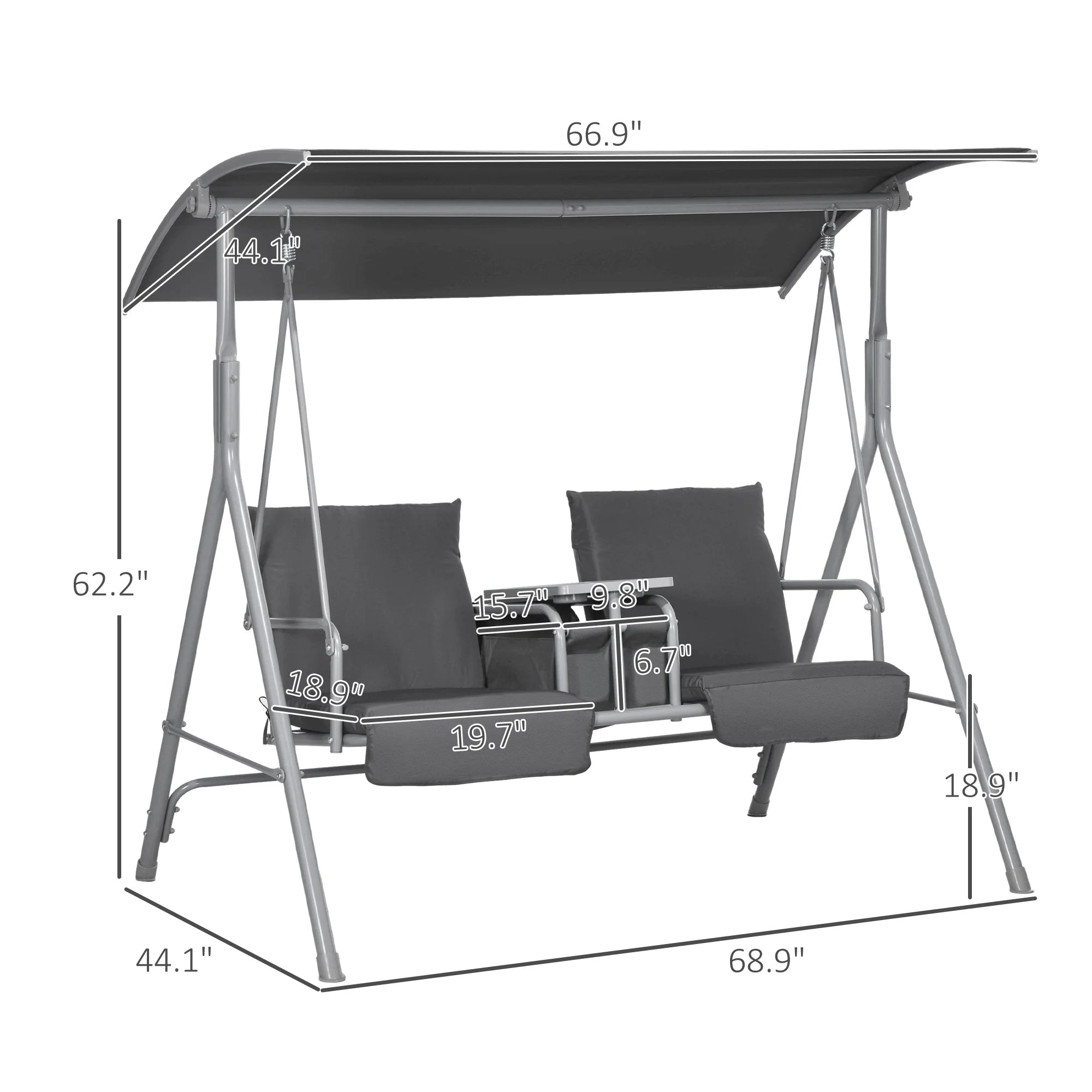 Outdoor Swing Chair Canopy Patio Garden Hanging 2 Person Yard Furniture Gray