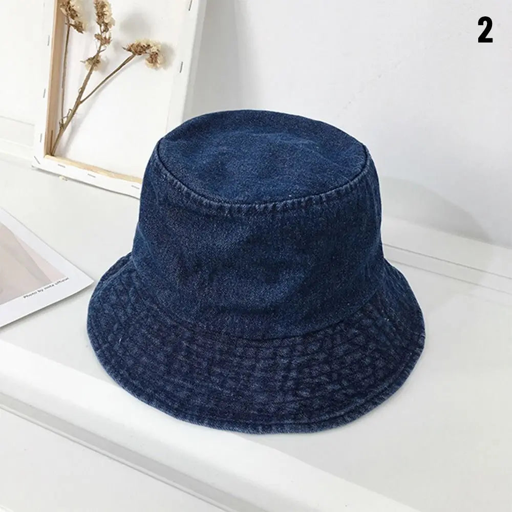 Unisex Cotton Bucket Hats Women Summer Sunscreen Panama Hat Men Denim Fabric Sunbonnet Outdoor Fisherman Hat Beach Cap
