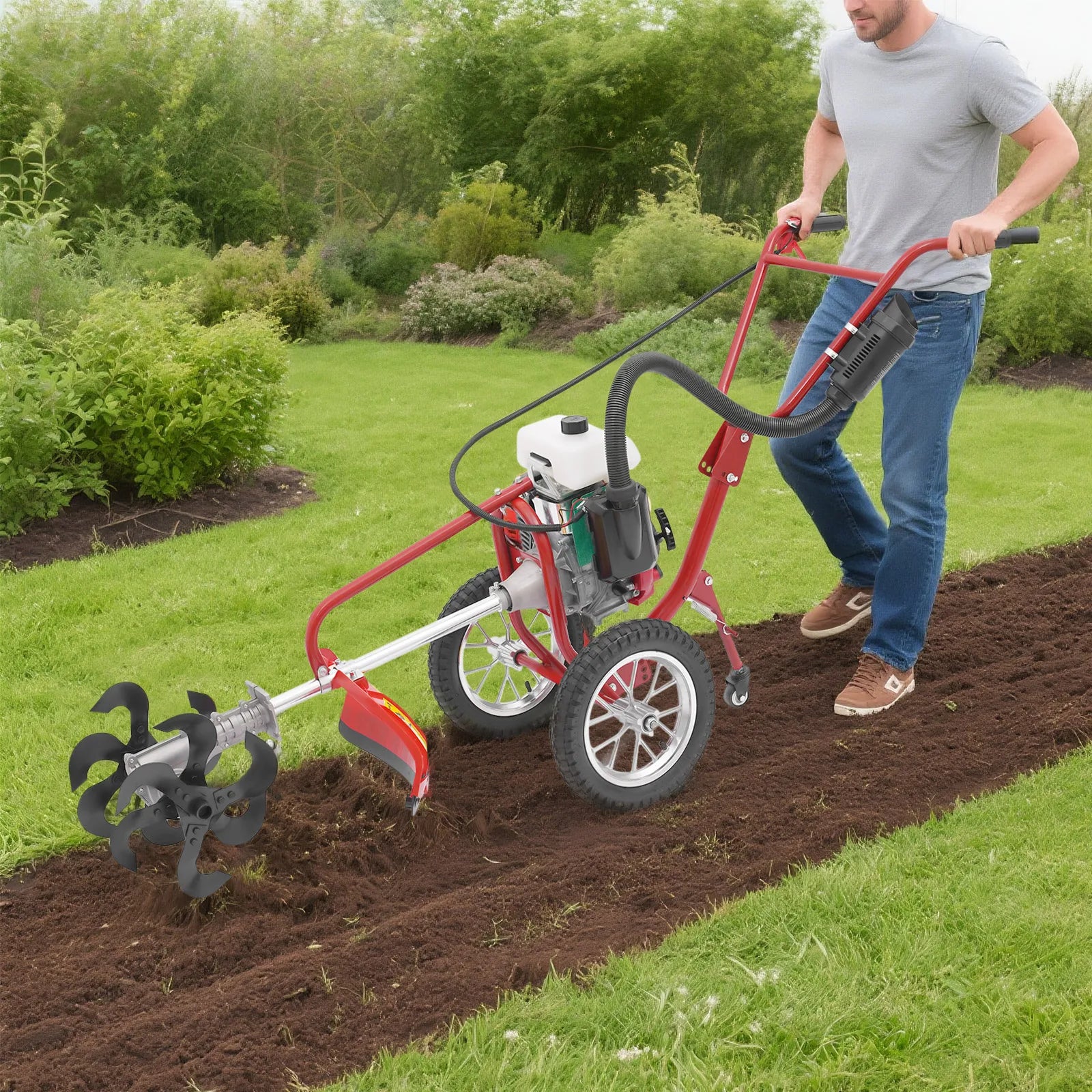 63cc 4hp Gasoline Cultivator Portable Weeding Machine Micro Garden Rotary Tiller Hand-Push Weeder for Plowing Tilling Weeding