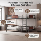 Full Over Full Bunk Bed Detachable Metal Bunk Bed Frame with Higher Guardrail Ladder Under Bed Storage for Dormitory Kids' Room