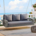 Outdoor Wooden Porch Daybed Swing, Patio Garden Swing Bench, Gray 69