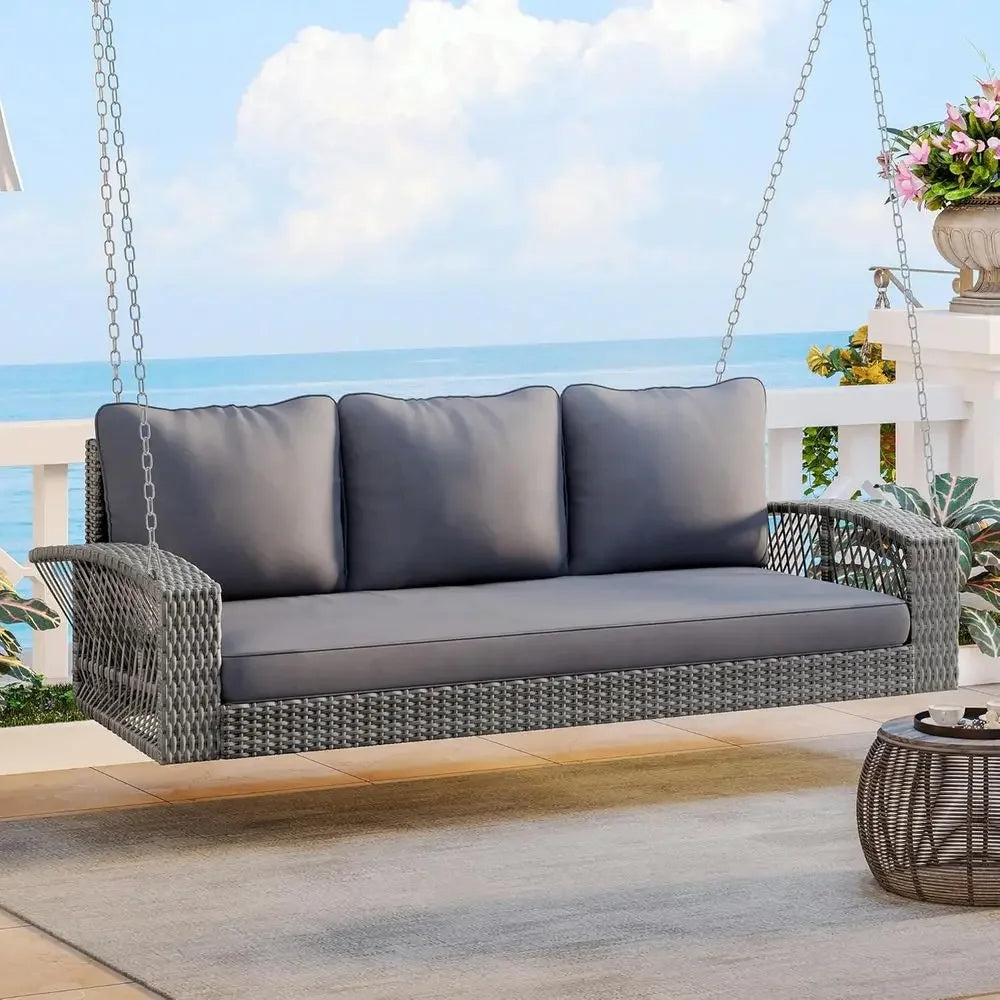 Outdoor Wooden Porch Daybed Swing, Patio Garden Swing Bench, Gray 69