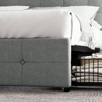 Full/Queen/King Platform Bed Frame With 4 Storage Drawers, Adjustable Headboard, Faux Leather Button Tufted Square Stitched Design, Wooden Slats, Noise-Free, No Box Spring Needed, Easy Assembly, Light Grey