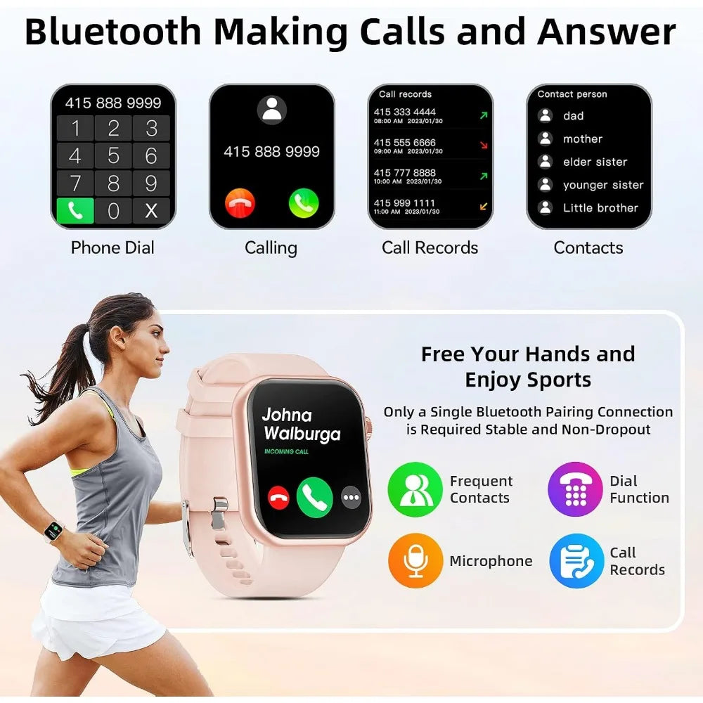 Smart Watch 1.85" Fitness, Call Answer, Custom Dials, Pedometer, Calories, Multi-Sport Modes, Voice Assistant for Android/iOS