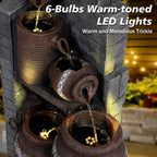 6-Tier Cascading Waterfall Fountain with LED Lights for Gardens, Landscaping, Patios, and Balconies (Gray)