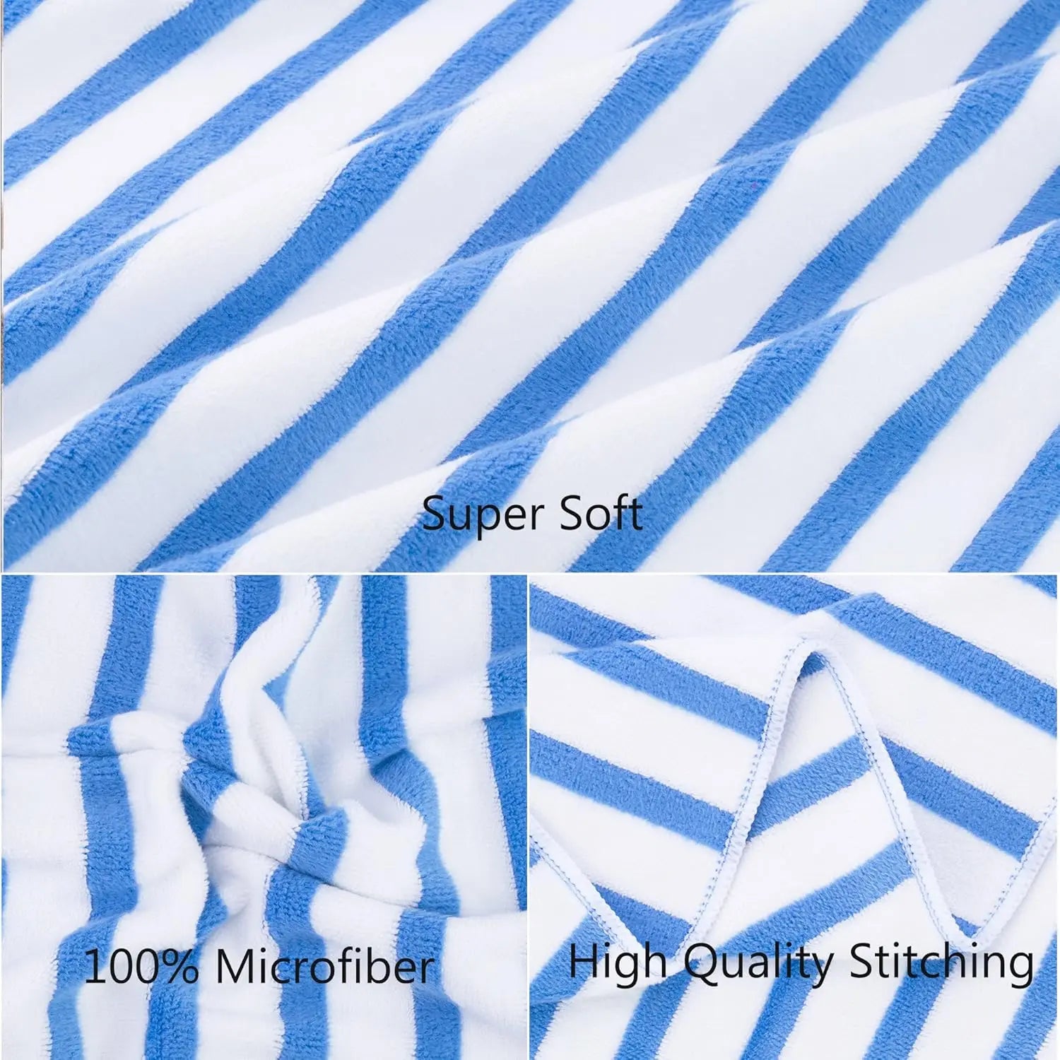 Microfiber Beach Towels, Large Bath Towel Set for Adult, 6 Pack, 27" x 55" - Cabana Stripe - Absorbent, Quick Dry for Pool,