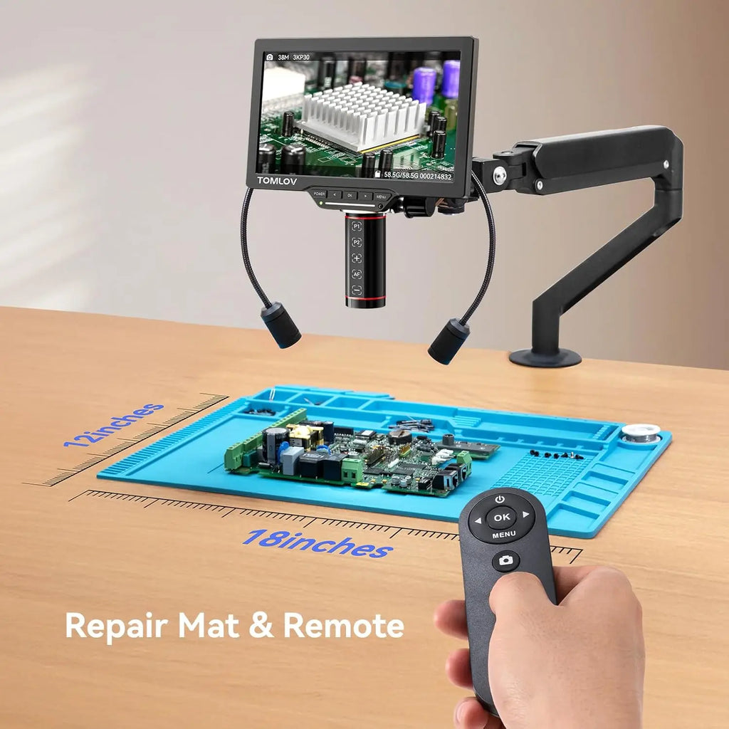 TOMLOV 3K Autofocus Digital Microscope 2000X TM3K-AF Max HDMI Electronics Microscopes for Soldering 10" IPS Display Dual Micro Scope Lens Flexible Arm For Phone Repair