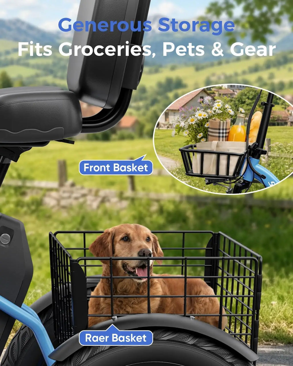 Spacewalk Electric Tricycle for Adults, Folding Trike Bike for Adults | 748.8Wh Removable Battery, Peak 1200W Motor, 18*3.0 Fat Tire, Step-Thru Electric Tricycle, Up to 60 Miles, 18MPH