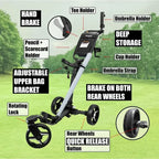 3-Wheel Golf Push Cart with 360° Swivel Front Wheel, Lightweight & Durable, Foldable for Easy Storage, Hand & Dual Brake System,