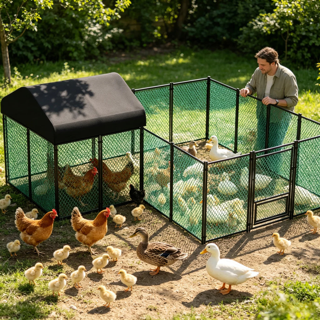 Large Metal Chicken Coop Cage Chicken Run with Waterprrof Cover Walk-in Cage Kennels Poultry House for Outdoor Hens Ducks Gooses