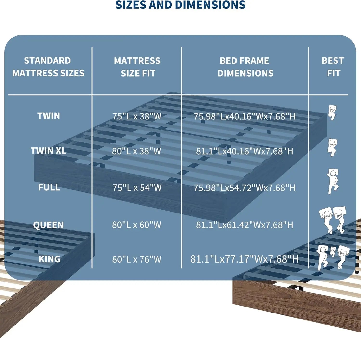 King Size Solid Wood Platform Bed with Sturdy Wooden Slats, Floor-Standing Bed Frame, Modern Minimalist Design Bed Frame, No Box Spring Needed, Space Saver, Easy Assembly, Walnut Wood