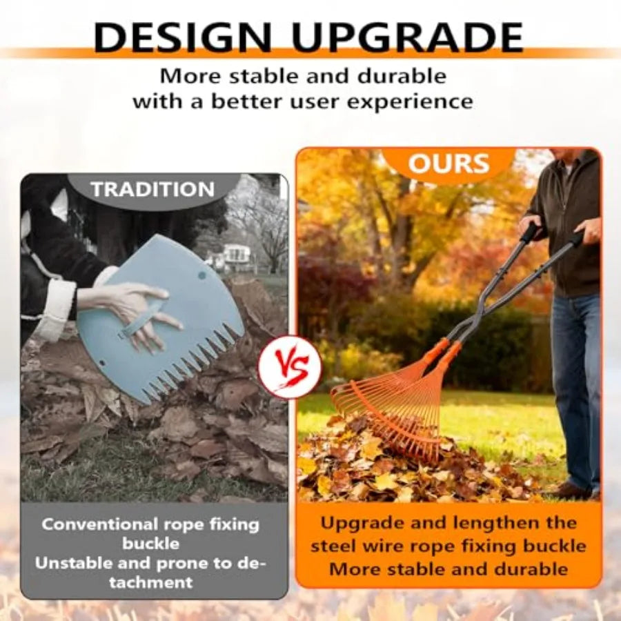 Leaf Grabber Rake with Long Handle, Metal Leaves Rakes, Lightweight Leaf and Grass Picker Upper, Leaf Collector for Lawn and Ya
