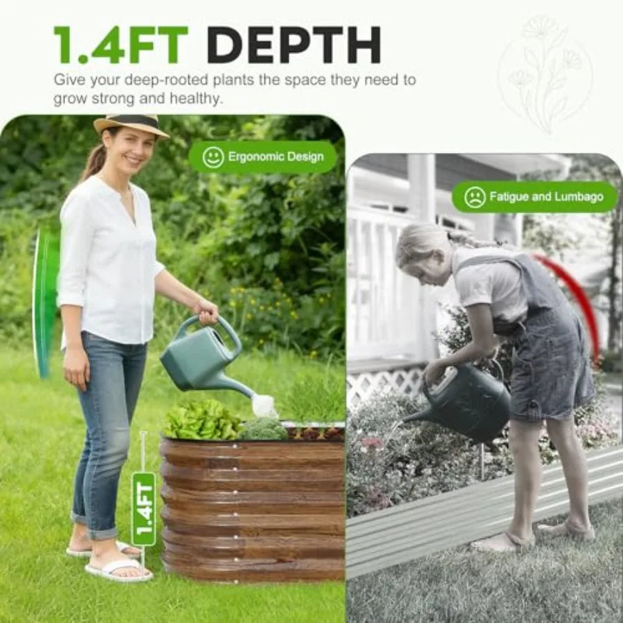 Galvanized Raised Garden Bed Outdoor- 2PCS 8x2x1.4ft Oval Steel Raised Beds for Gardening Metal Planter Box with Protective Str