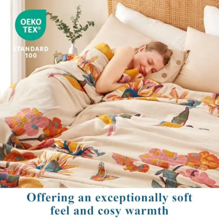 Boho Throw Blanket - 100% Cotton Soft Summer Throw Blanket for Bed, 50"x60" Reversible Breathable Lightweight Blankets, All Sea