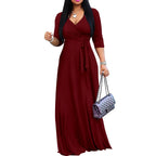 Women Plus Size Long Maxi Wrap Dress V Neck 3 4 Sleeve Summer