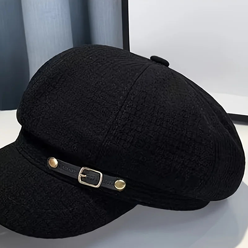Vintage plaid octagonal hat for women, British-style beret, artist's hat, slimming and flattering, suitable for spring and autumn