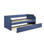 Modern Blue Textured Fabric Daybed with Trundle, Wooden Frame, Ready-to-Assemble